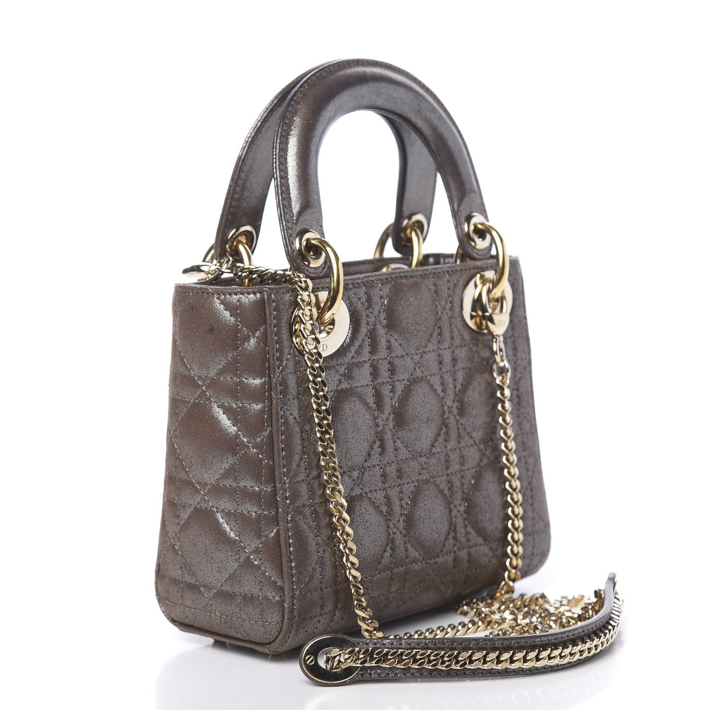 Metallic Calfskin Cannage Mini Lady Dior Brown