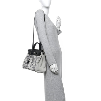 Hermes Vache Hunter Toile H Pegase Pop Herbag Zip Retourne 31 PM Bleu Indigo Ecru Black 2 of 11