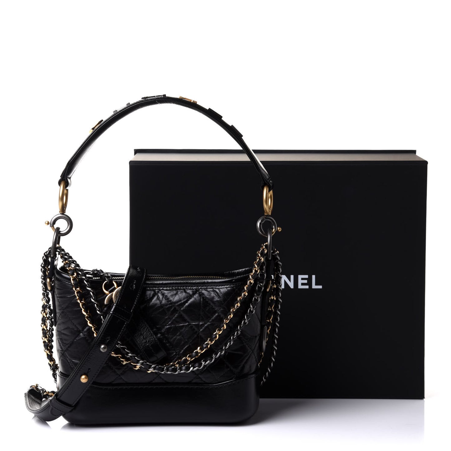 Aged Calfskin Quilted Small Gabrielle Logo Hobo Black