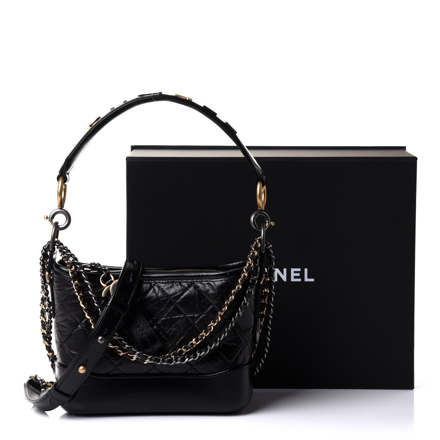 Chanel Aged Calfskin Quilted Small Gabrielle Logo Hobo Black 11 of 11