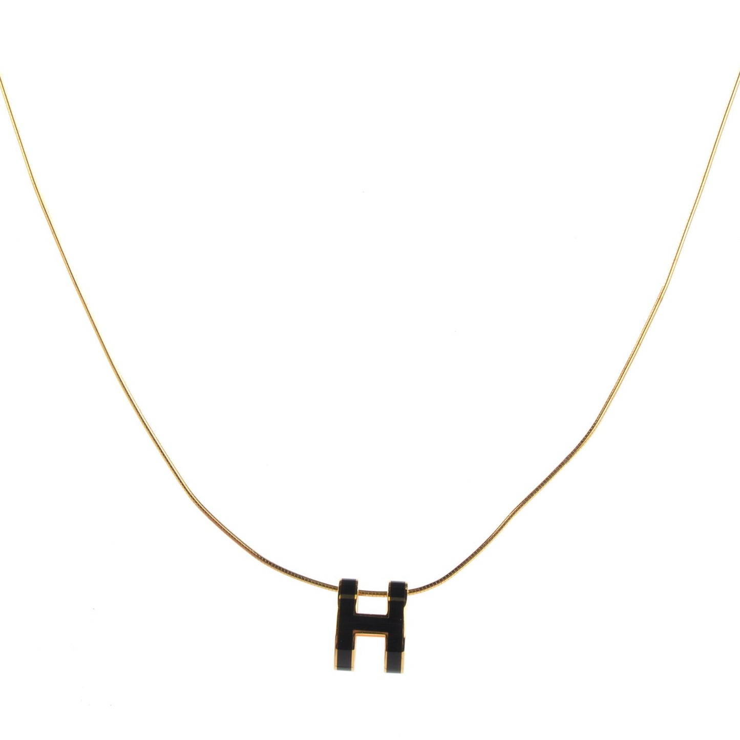 Lacquered Gold Pop H Pendant Necklace Black