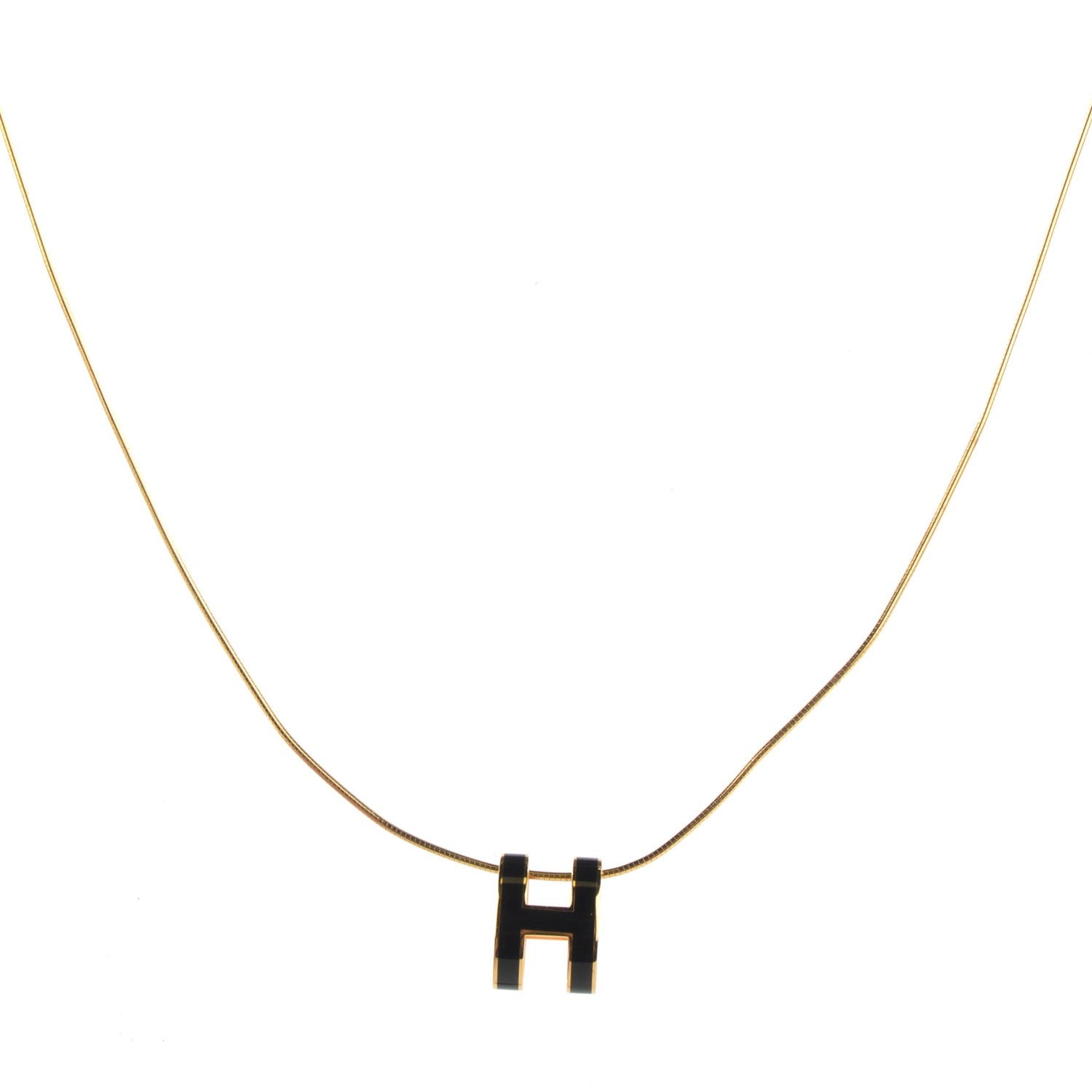 Hermes Lacquered Gold Pop H Pendant Necklace Black 1 of 5