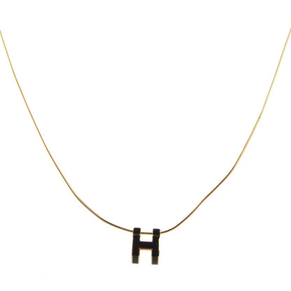 Hermes Lacquered Gold Pop H Pendant Necklace Black 1 of 5