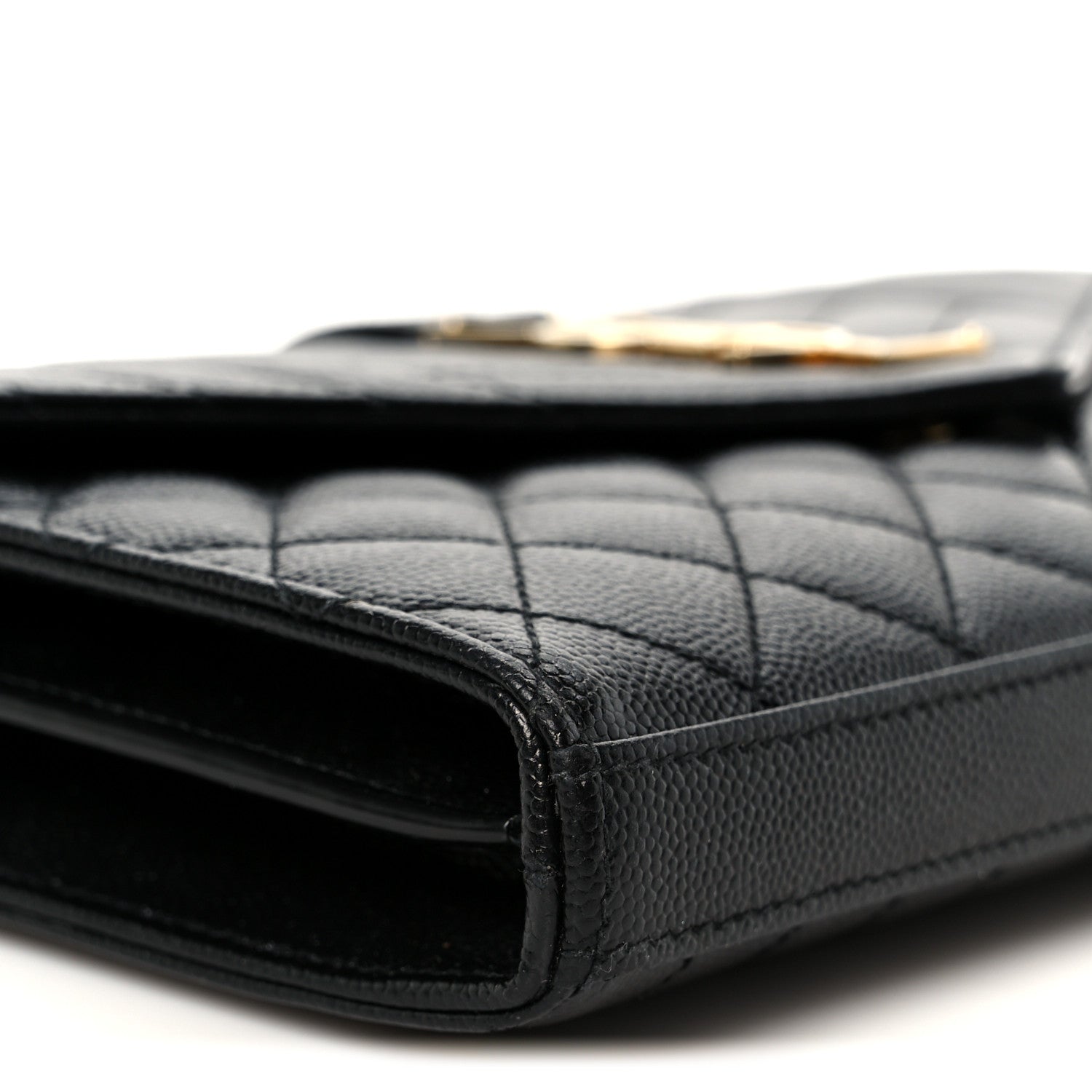 Saint Laurent Grain De Poudre Mixed Matelasse Triquilt Monogram Chain Wallet Black 9 of 11