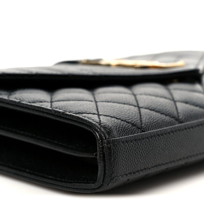 Saint Laurent Grain De Poudre Mixed Matelasse Triquilt Monogram Chain Wallet Black 9 of 11