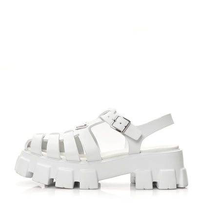 Prada Foam Rubber Metal Triangle Logo Monolith 55mm Cage Sandals 41 White 1 of 8