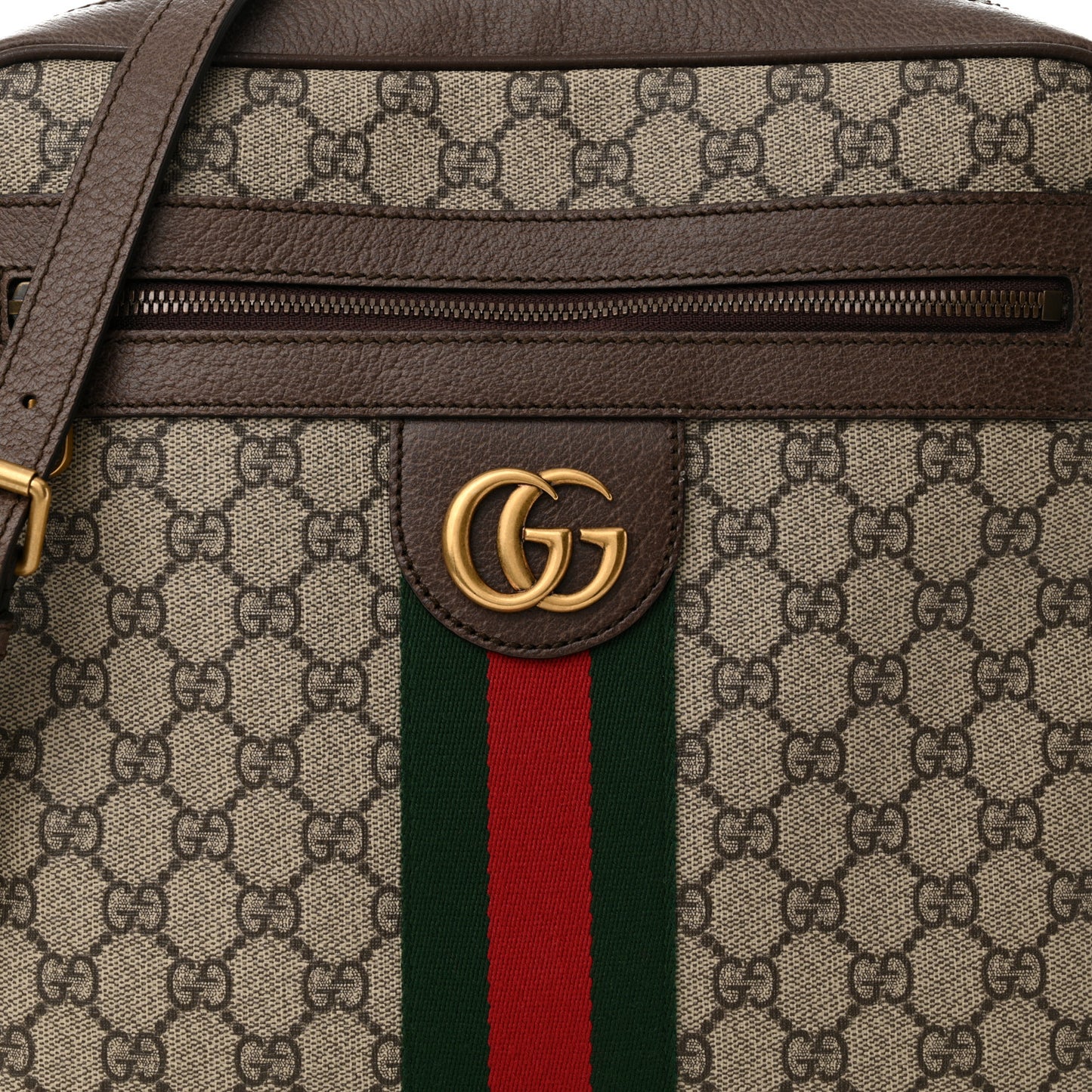 GG Supreme Monogram Web Medium Ophidia Messenger Bag Brown