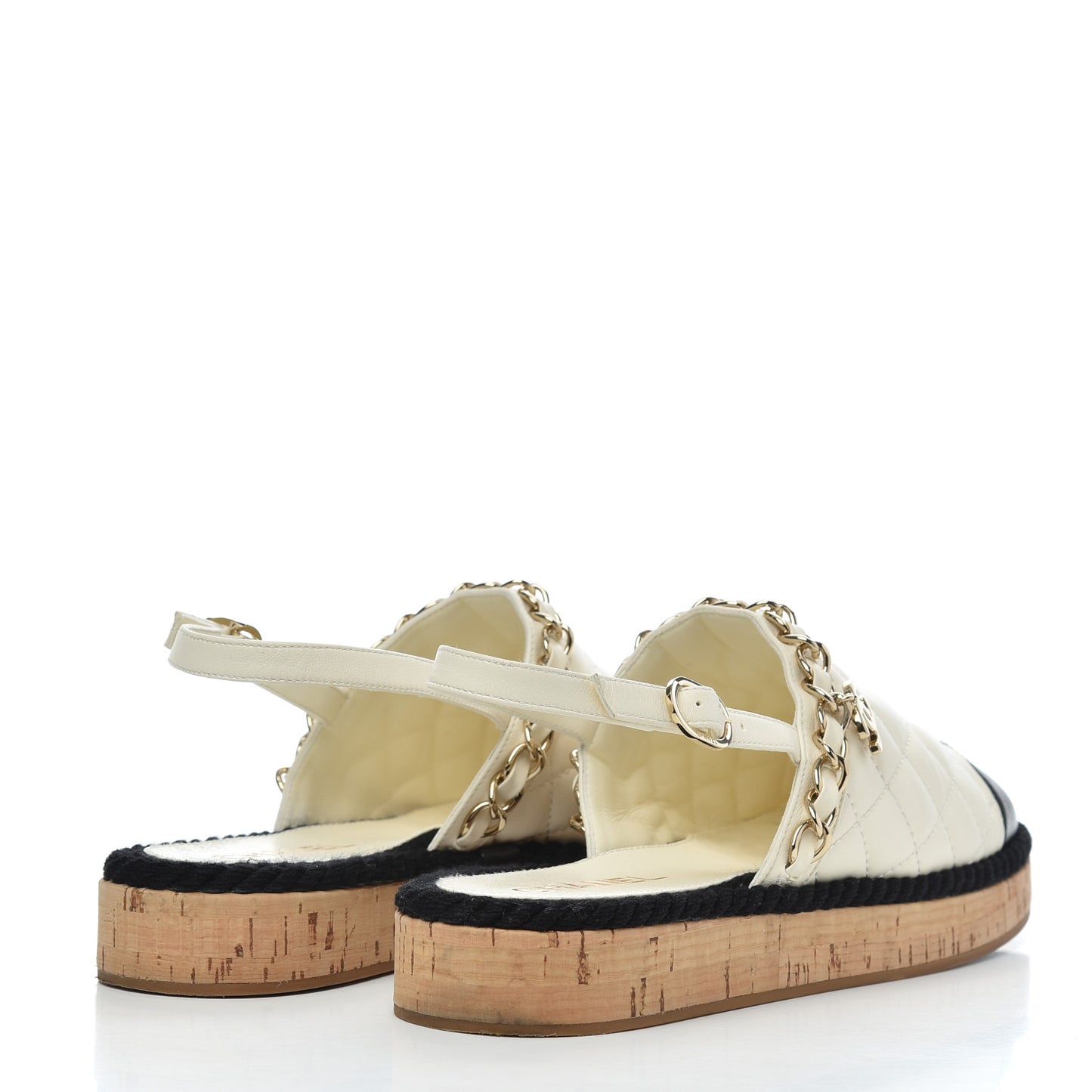 Lambskin Calfskin Cap Toe Chain Mules Sandals 38 Ivory Black