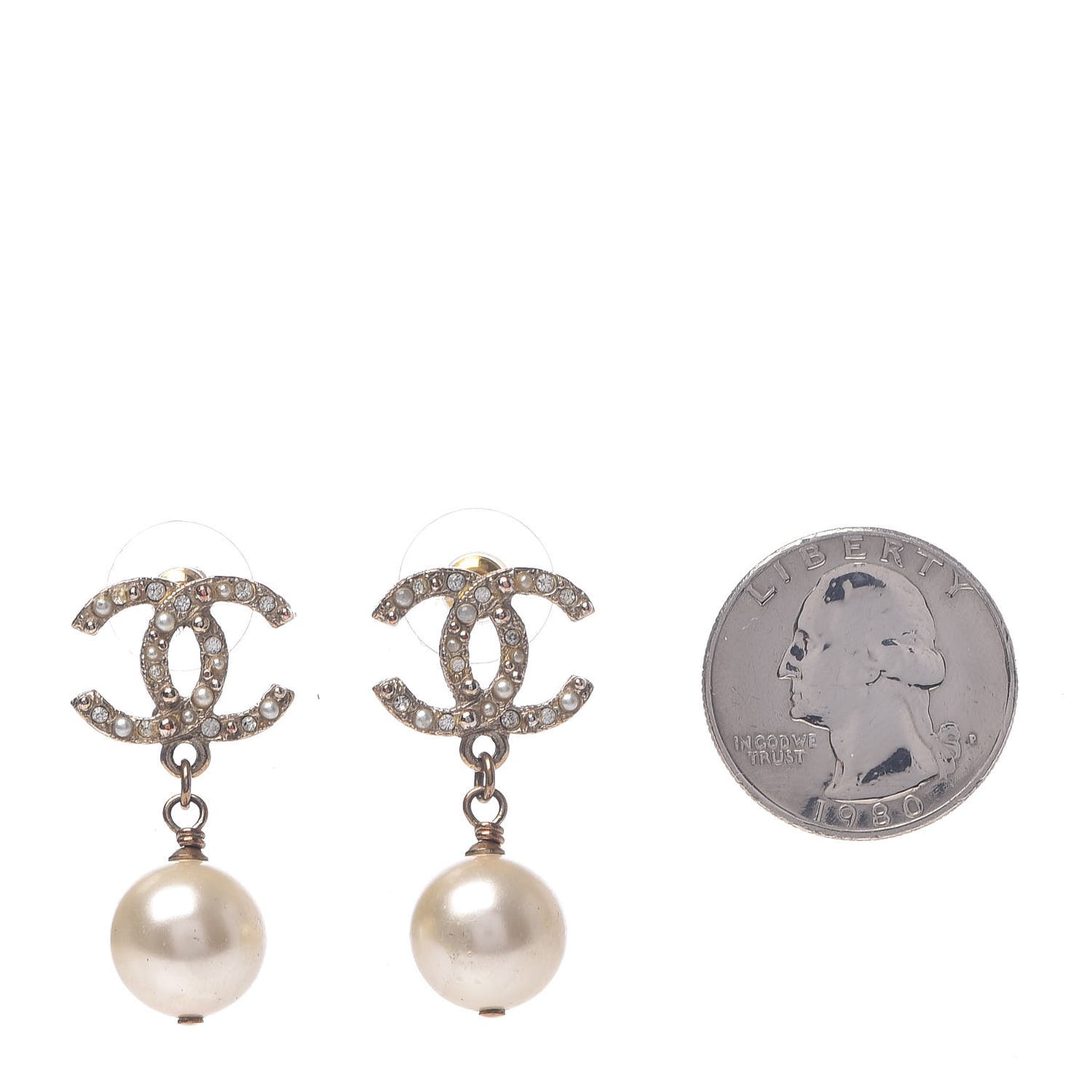 Crystal Pearl CC Drop Earrings Gold