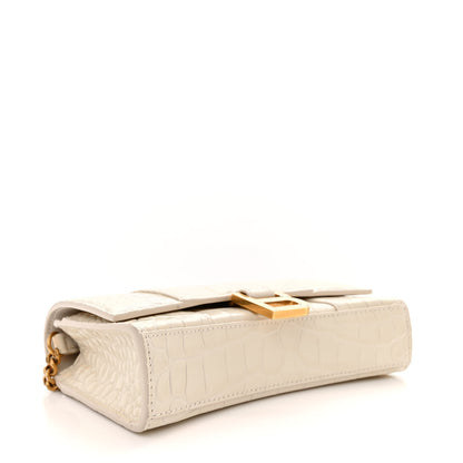 Balenciaga Shiny Calfskin Crocodile Embossed Hourglass Chain Bag Cream 4 of 11