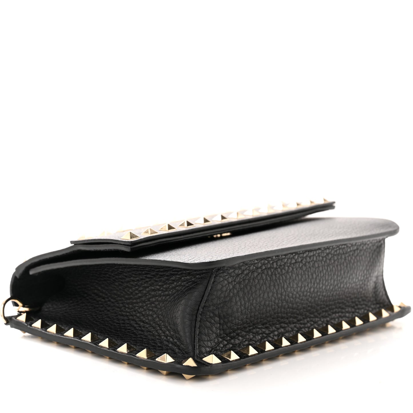 Pebbled Calfskin Rockstud Side Slip Crossbody Black