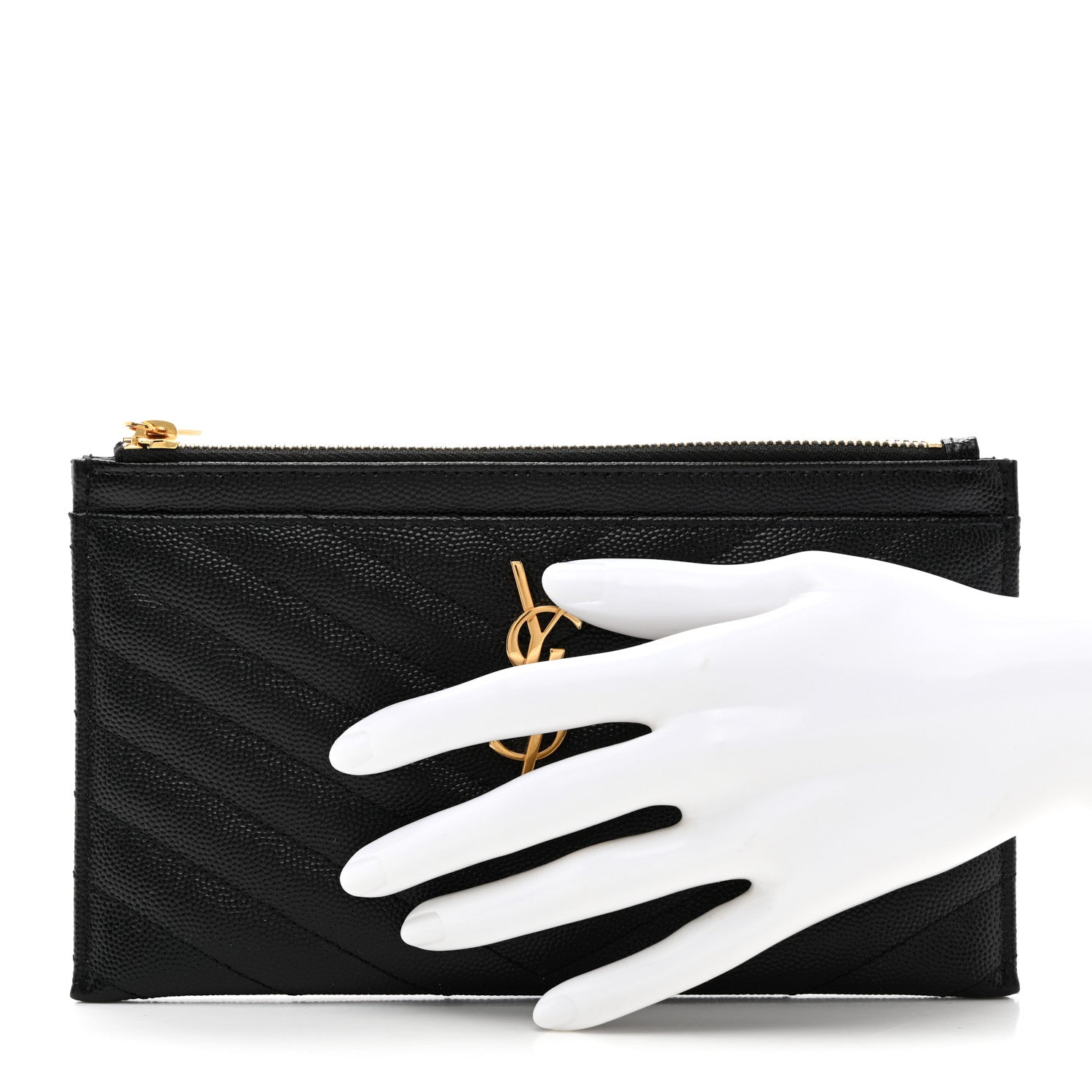 Saint Laurent Grain De Poudre Chevron Monogram Bill Pouch Black 2 of 8