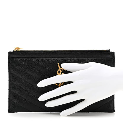 Saint Laurent Grain De Poudre Chevron Monogram Bill Pouch Black 2 of 8