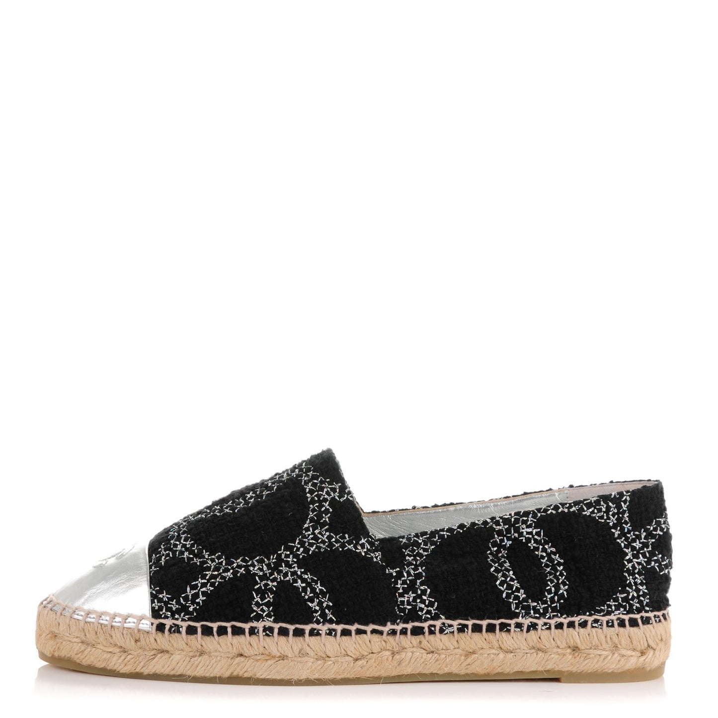 Tweed Lambskin CC Espadrilles 41 Black Silver
