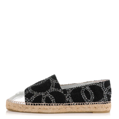 Chanel Tweed Lambskin CC Espadrilles 41 Black Silver 1 of 8