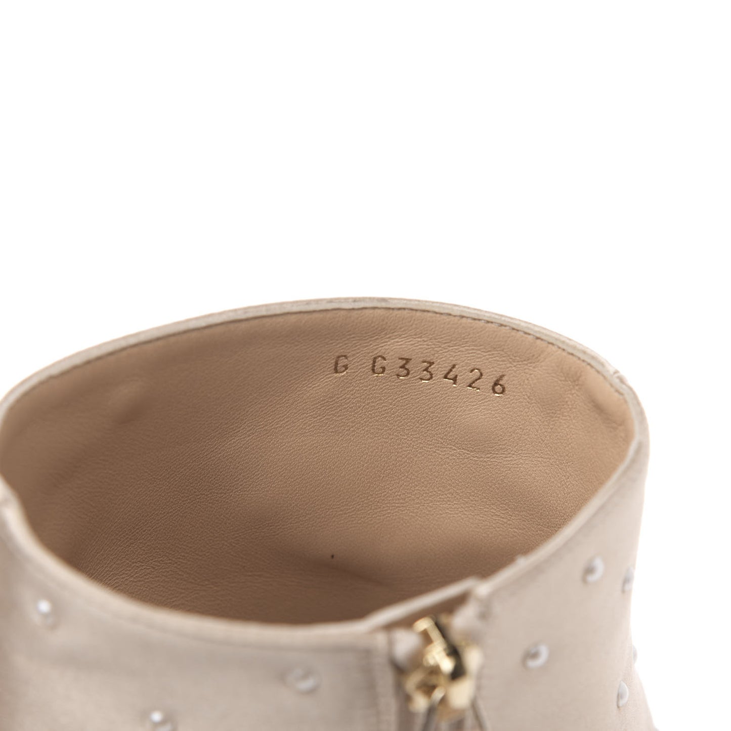 Satin Pearls Cap Toe Short Boots 40 Light Gold