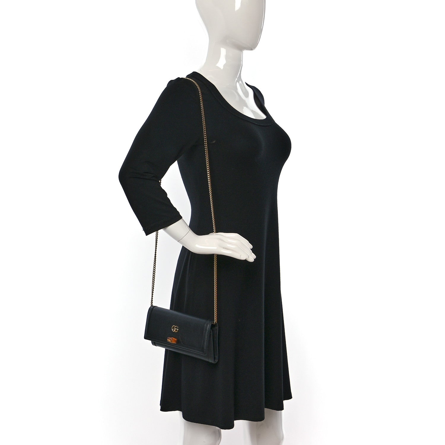 Gucci Wonka Grain Calfskin Diana Chain Wallet Black 2 of 10