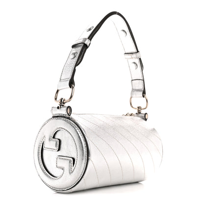 Gucci Sakai Be Green Calfskin Diagonal Stitched Mini Blondie Barrel Shoulder Bag Silver 3 of 10