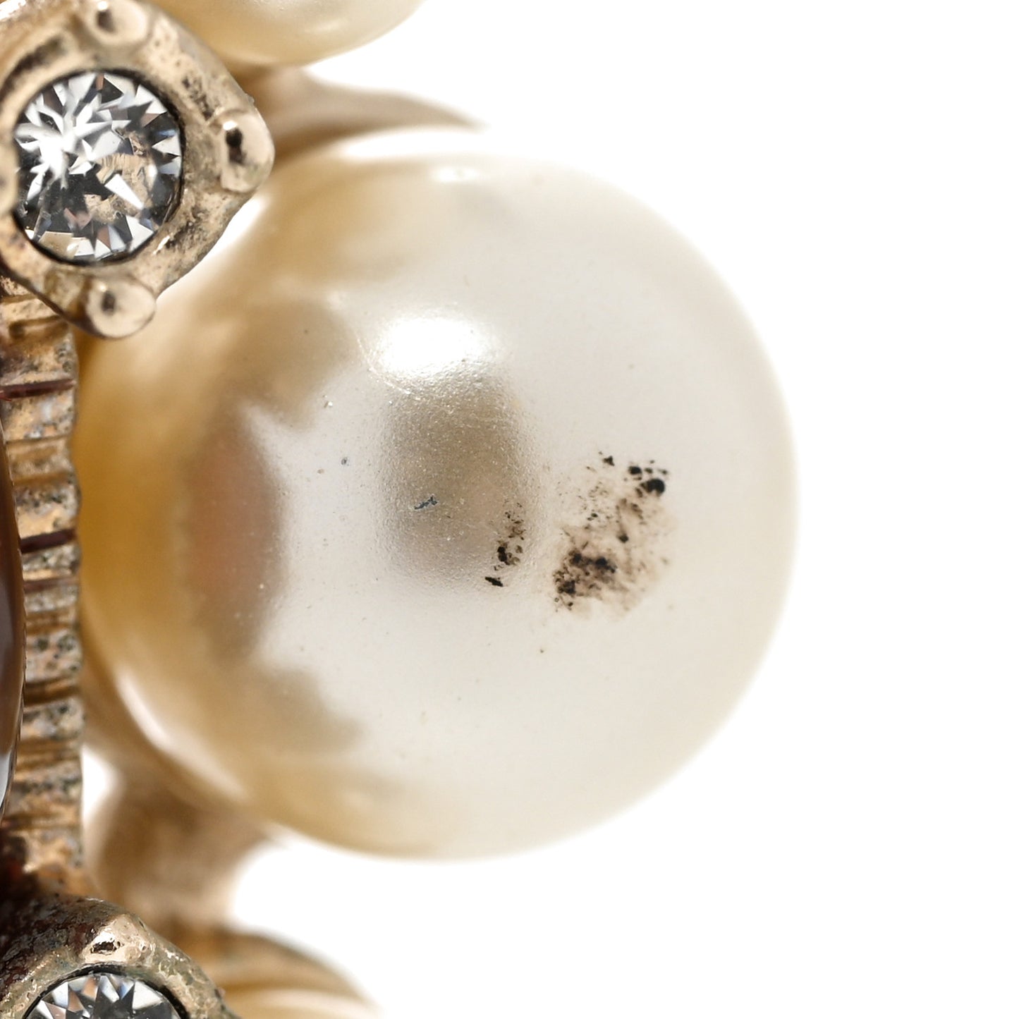 Gripoix Pearl Crystal CC Pendant Necklace Red Gold