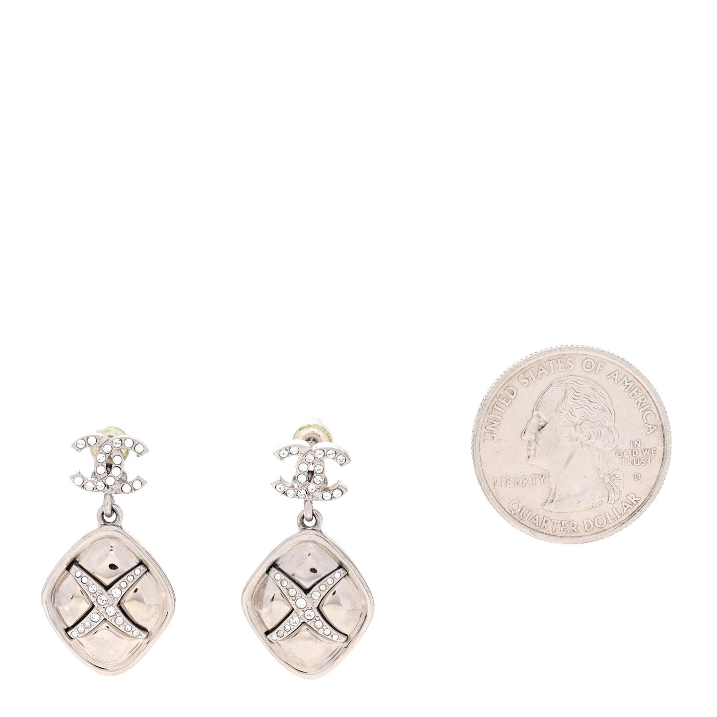 Crystal CC Drop Earrings Silver