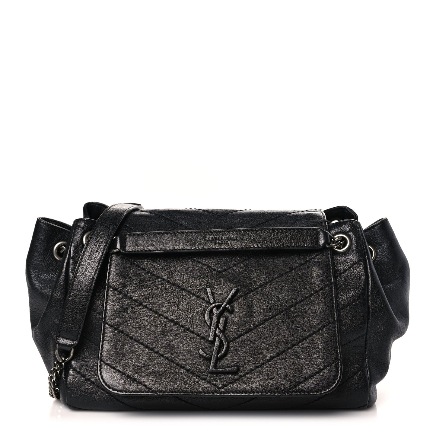 Pebbled Lambskin Chevron Monogram Small Nolita Black