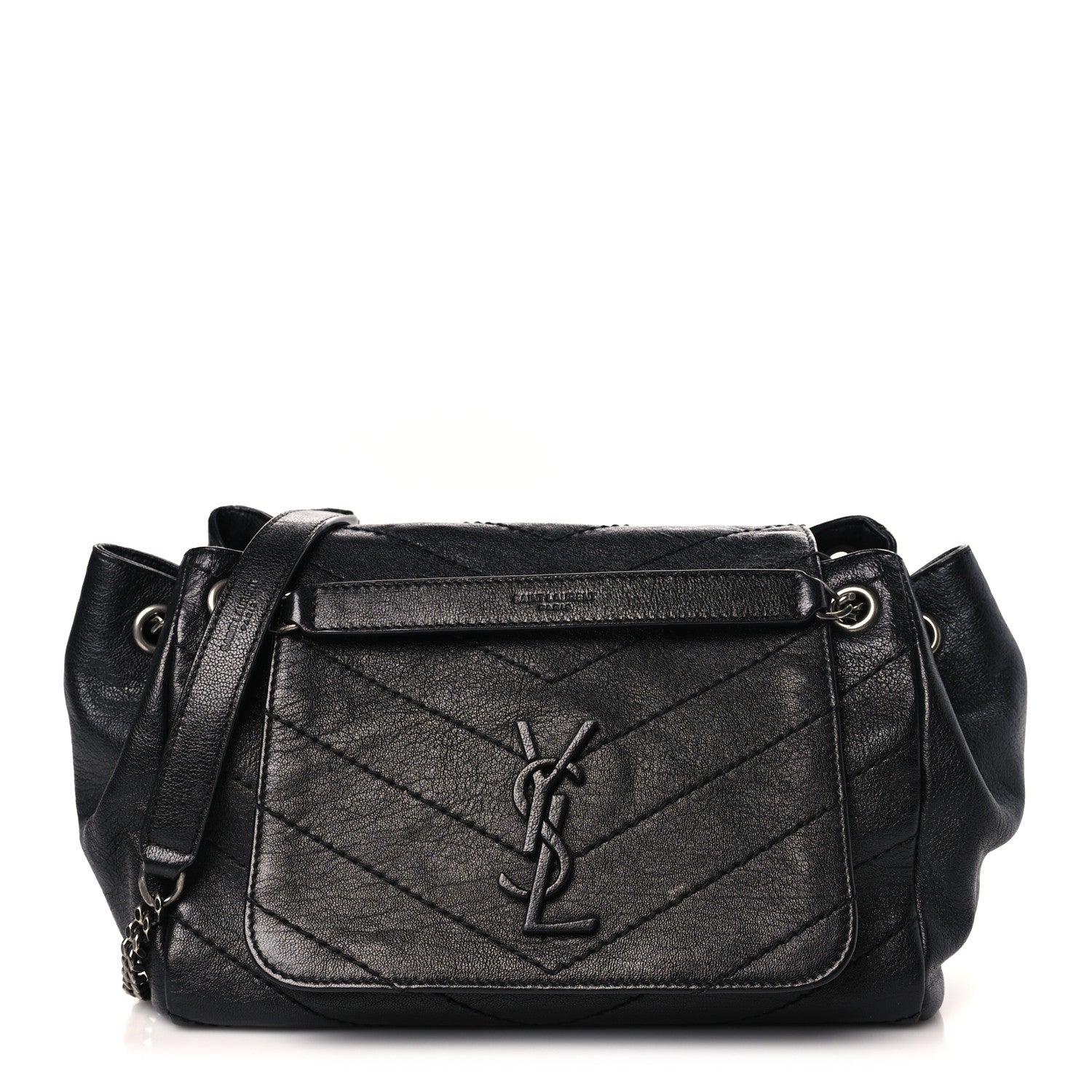 Saint Laurent Pebbled Lambskin Chevron Monogram Small Nolita Black 1 of 9