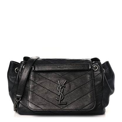 Saint Laurent Pebbled Lambskin Chevron Monogram Small Nolita Black 1 of 9