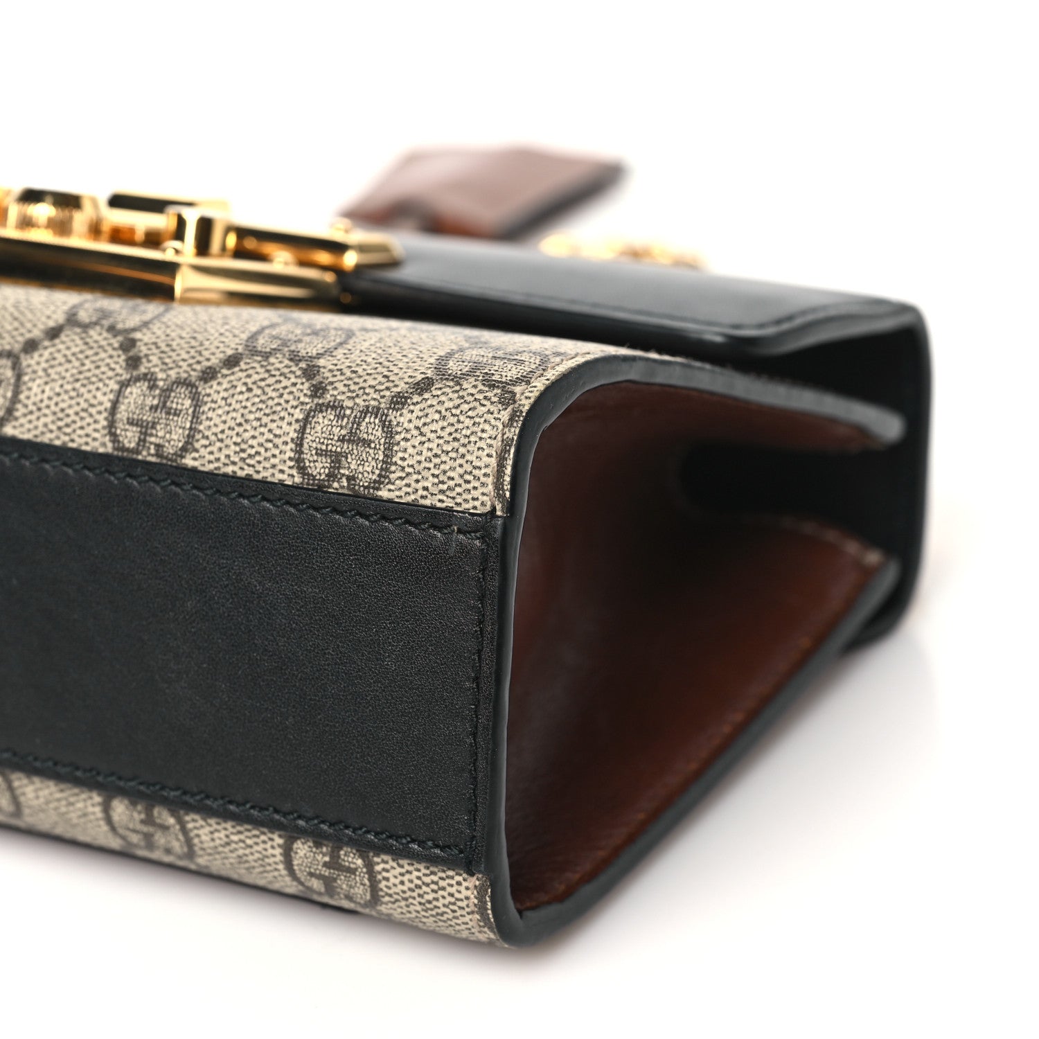 Gucci GG Supreme Monogram Calfskin Small Padlock Shoulder Bag Beige Black Cuir 10 of 11