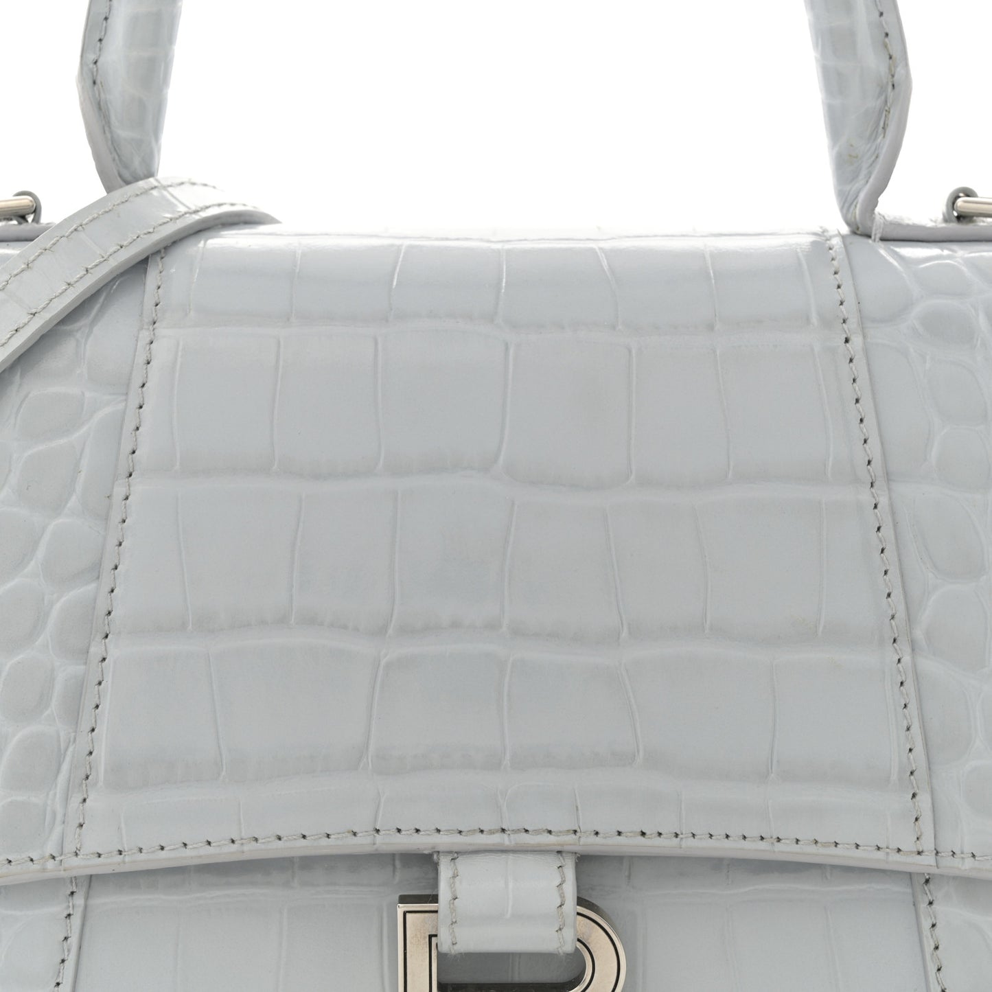 Shiny Calfskin Crocodile Embossed Small Hourglass Top Handle Bag Ash Blue