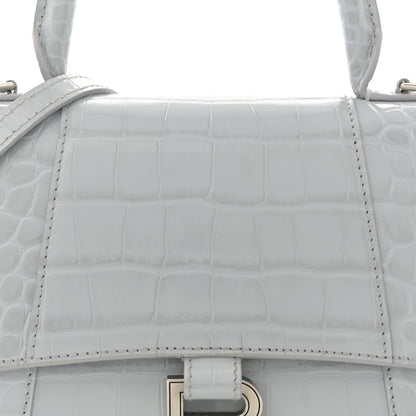 Balenciaga Shiny Calfskin Crocodile Embossed Small Hourglass Top Handle Bag Ash Blue 8 of 12