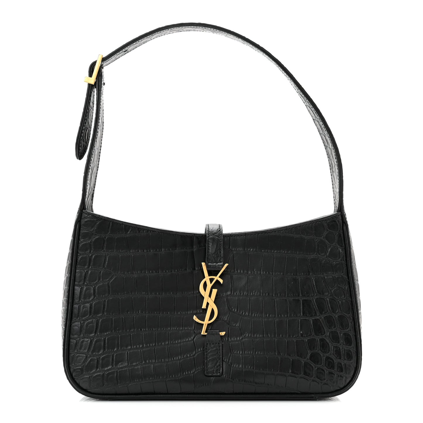 Calfskin Crocodile Embossed Le 5 A 7 Hobo Black
