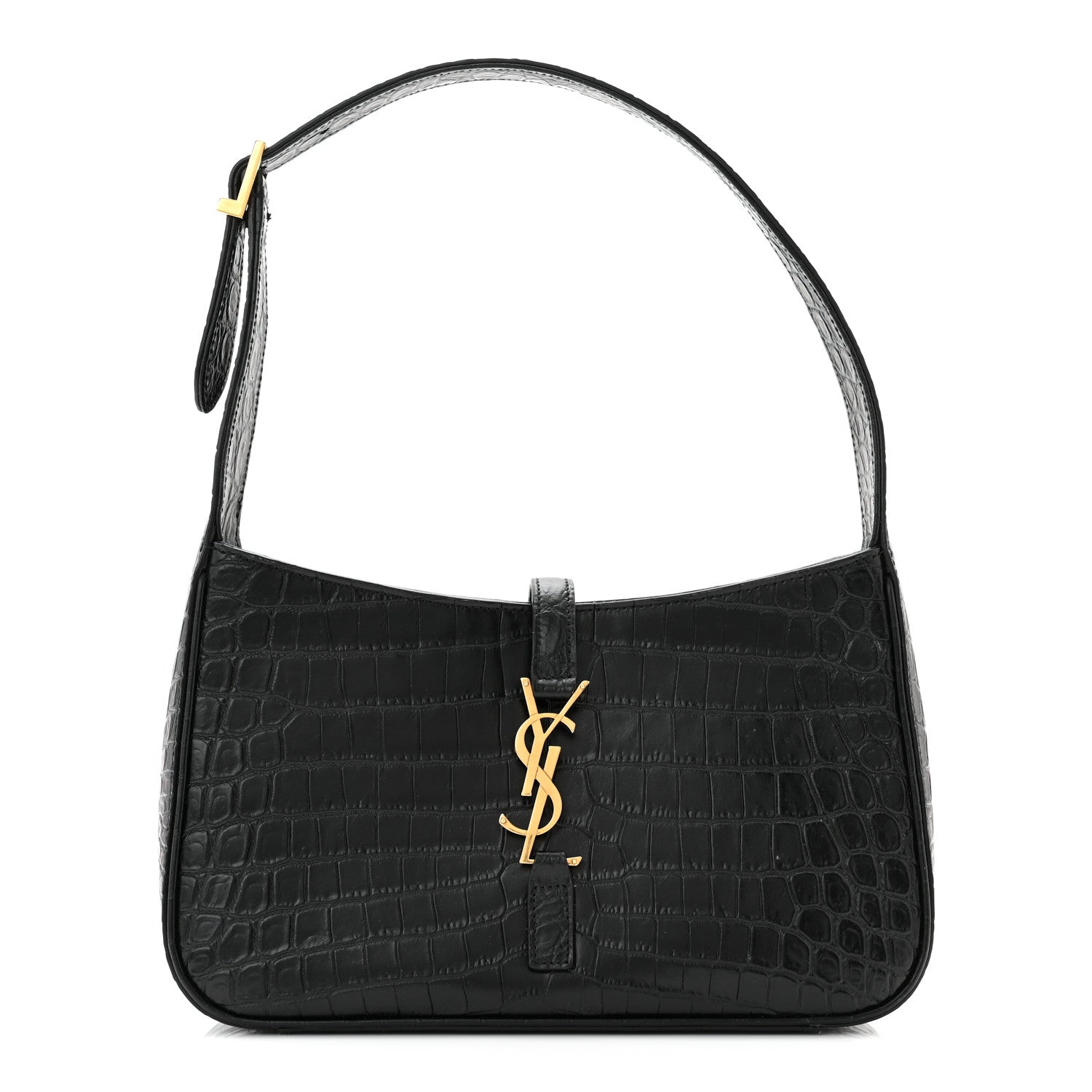 Saint Laurent Calfskin Crocodile Embossed Le 5 A 7 Hobo Black 1 of 10