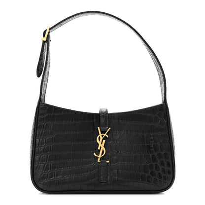 Saint Laurent Calfskin Crocodile Embossed Le 5 A 7 Hobo Black 1 of 10