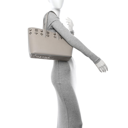 Christian Louboutin Calfskin Spikes Small East West Cabata Tote Light Grey 3 of 12