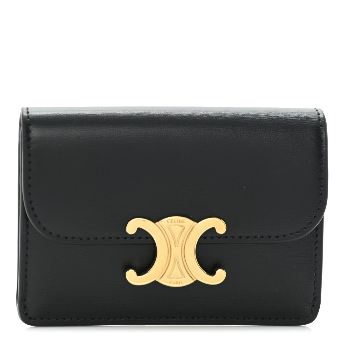 Shiny Calfskin Triomphe Card Holder Black