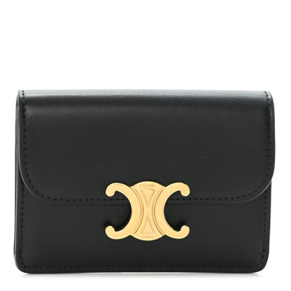 Celine Shiny Calfskin Triomphe Card Holder Black 1 of 7