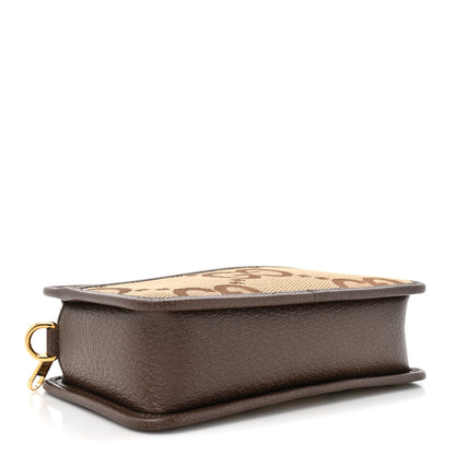 Gucci Monogram Jumbo GG Textured Dollar Calfskin Web Mini Crossbody Bag Camel Ebony New Acero 4 of 10