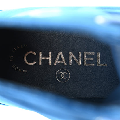 Chanel Velvet CC Lace Up Boots 37 Blue 6 of 8