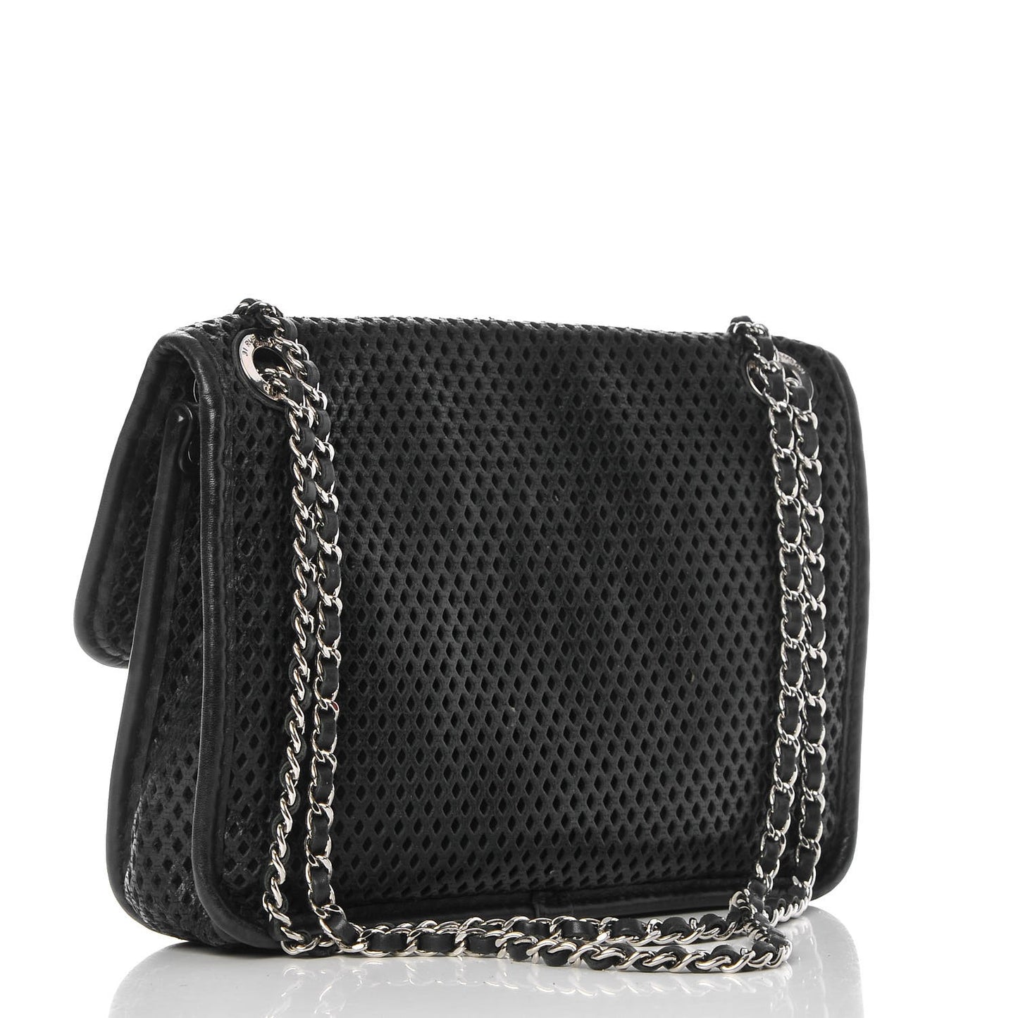 Metallic Perforated Calfskin Small Up In The Air Flap Black