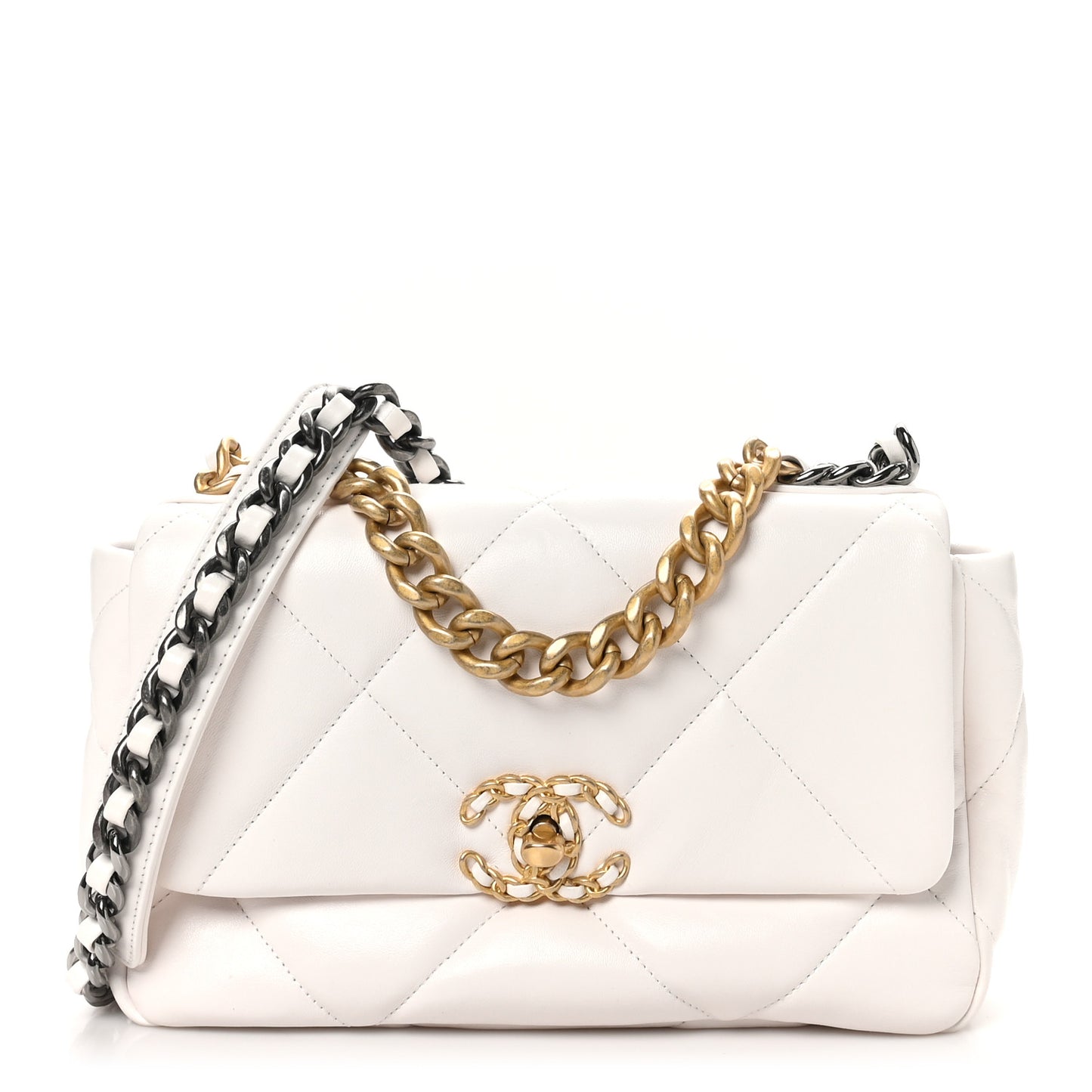 Lambskin Quilted Medium Chanel 19 Flap White