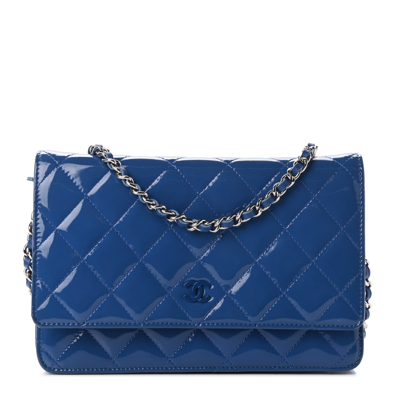 Chanel Patent Quilted Wallet On Chain WOC Dark Blue 1 of 9