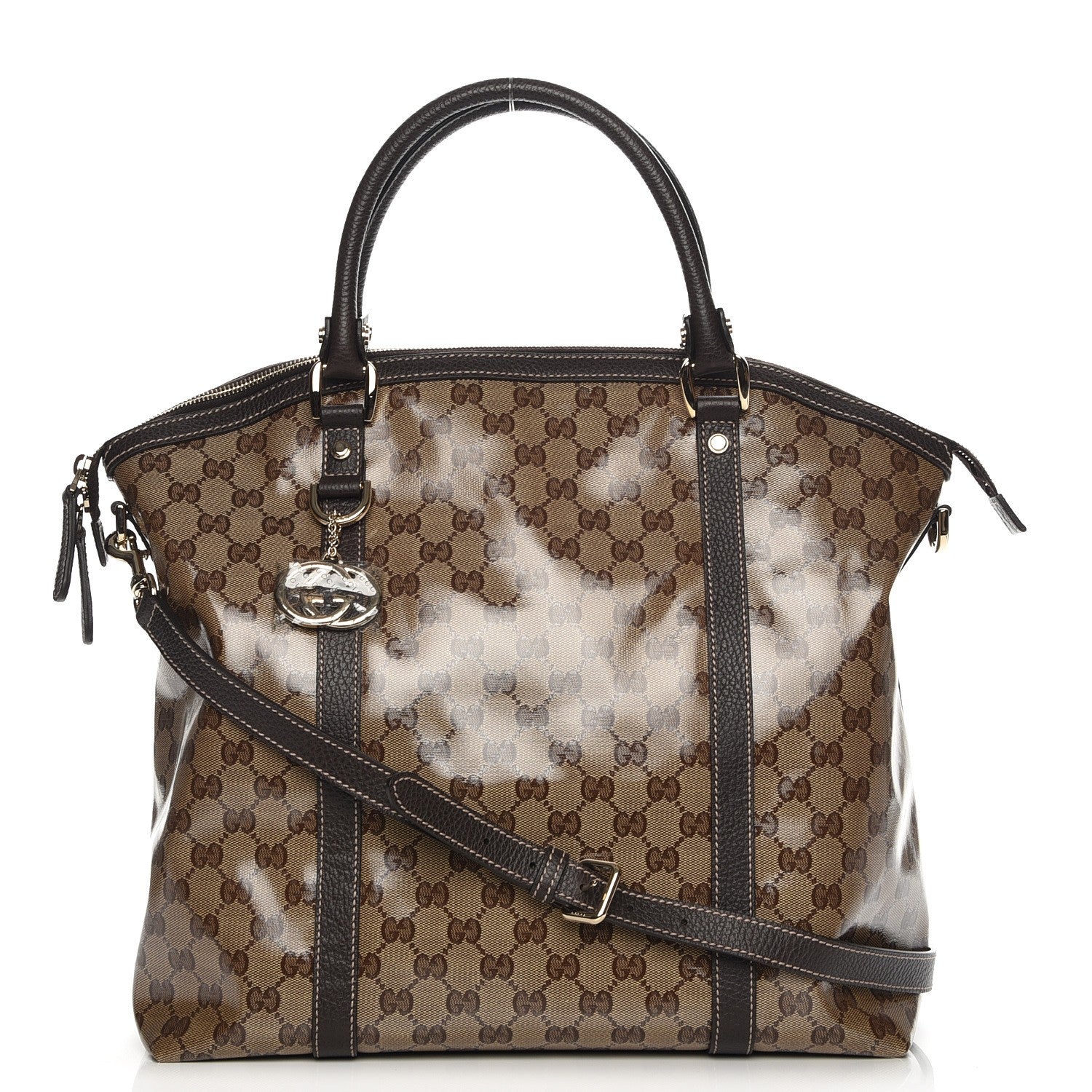 Gucci Crystal Monogram Large GG Charm Dome Satchel Dark Brown 1 of 8