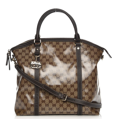 Gucci Crystal Monogram Large GG Charm Dome Satchel Dark Brown 1 of 8