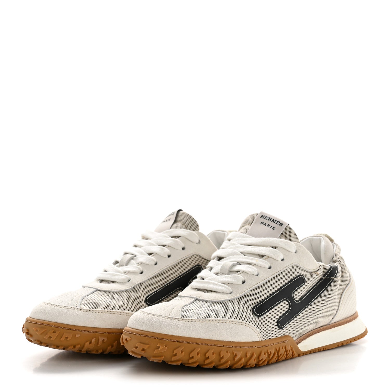 Hermes H Canvas Suede Goatskin Calfskin Jet Sneakers 37.5