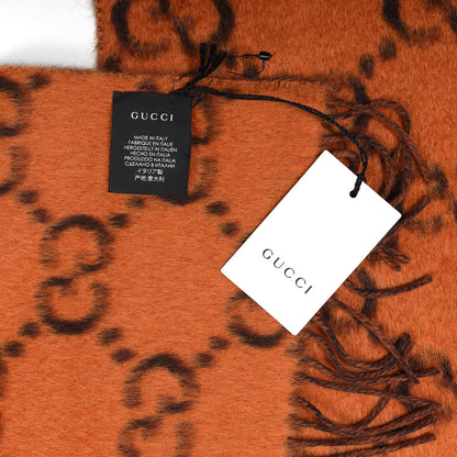 Gucci Wool Alpaca GG Monogram Big GG Rock Scarf Tangerine Brown 4 of 5