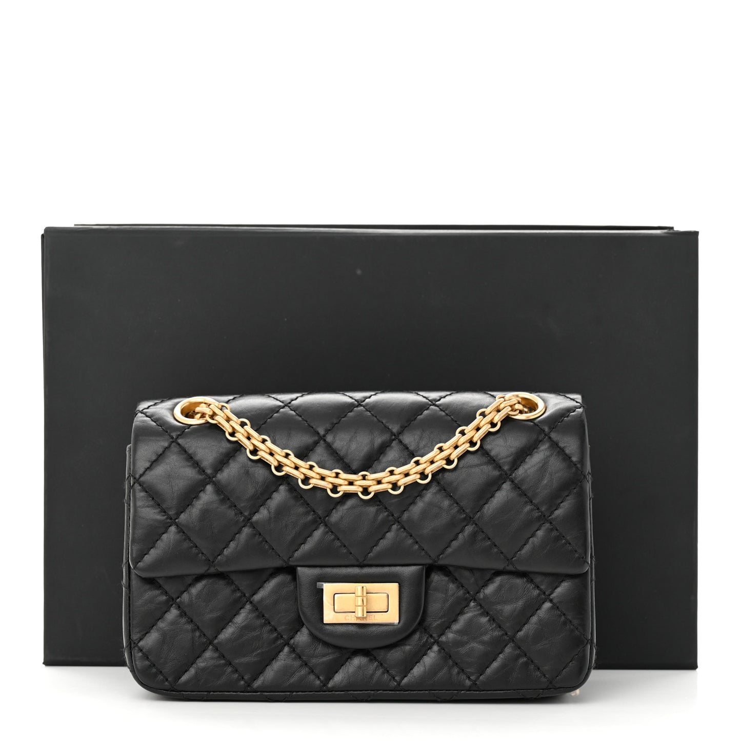 Aged Calfskin Quilted 2.55 Reissue Mini Flap Black