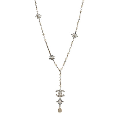 Chanel Crystal Baguette Pearl CC Cross Drop Necklace Gold 1 of 5