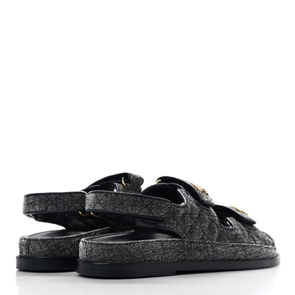 Chanel Denim Quilted Dad Sandals 38.5 Grey 4 of 9