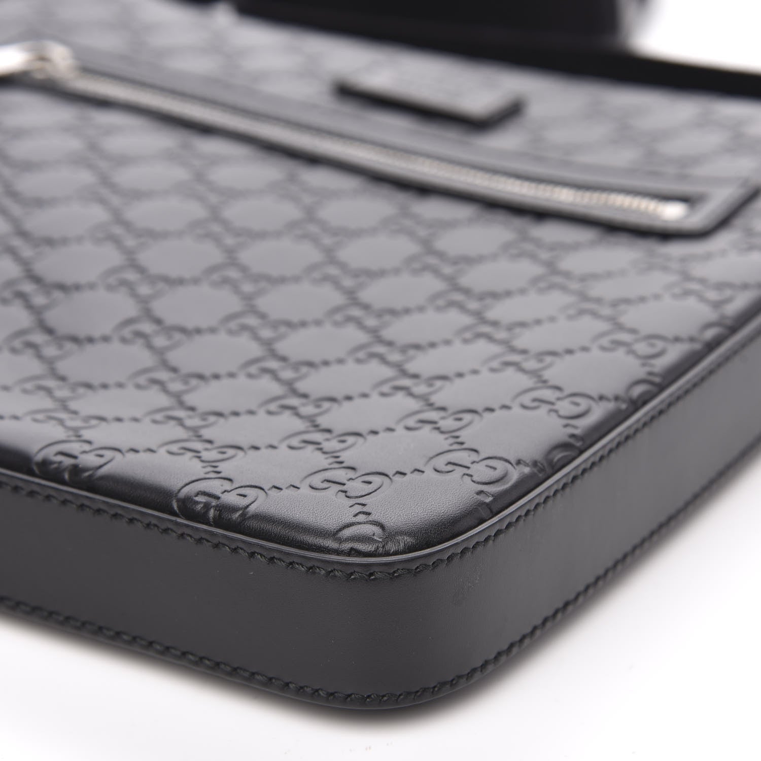 Gucci Guccissima Signature Medium Flat Messenger Bag Black 8 of 9