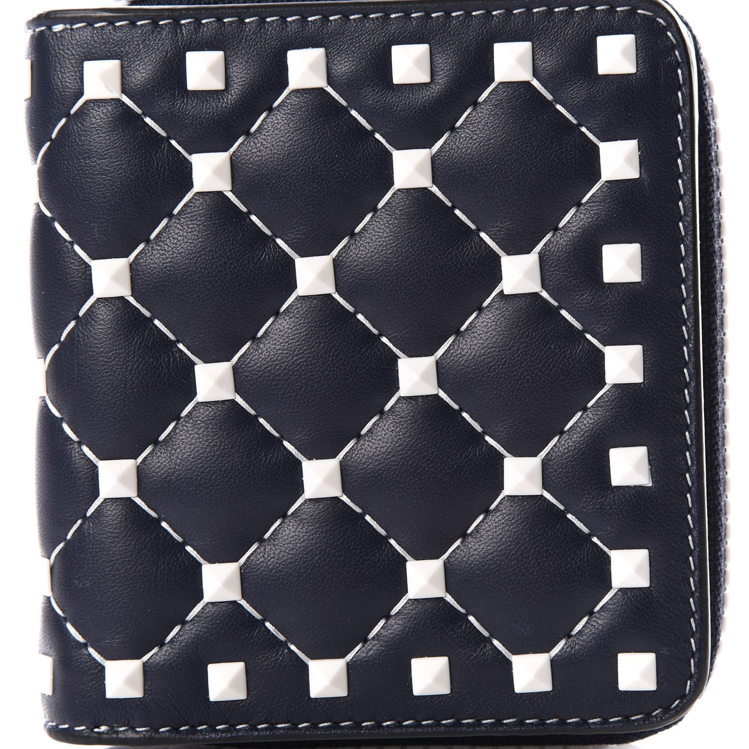 Valentino Garavani Nappa Free Rockstud Spike Compact Zip Around Wallet Marine 2 of 8